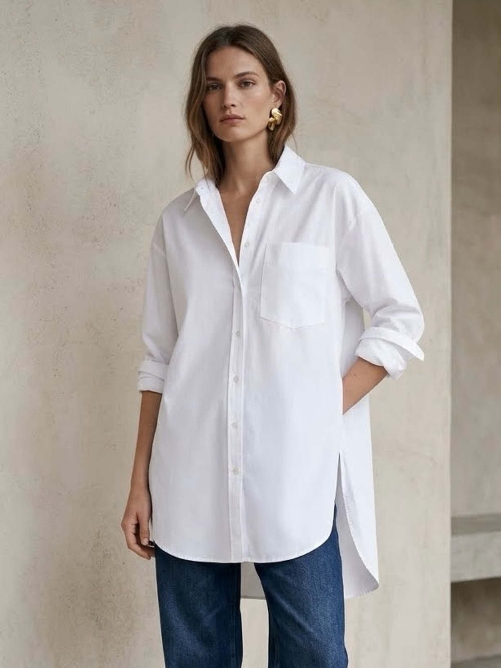Zara White Oversized Poplin Button Down Shirt XS